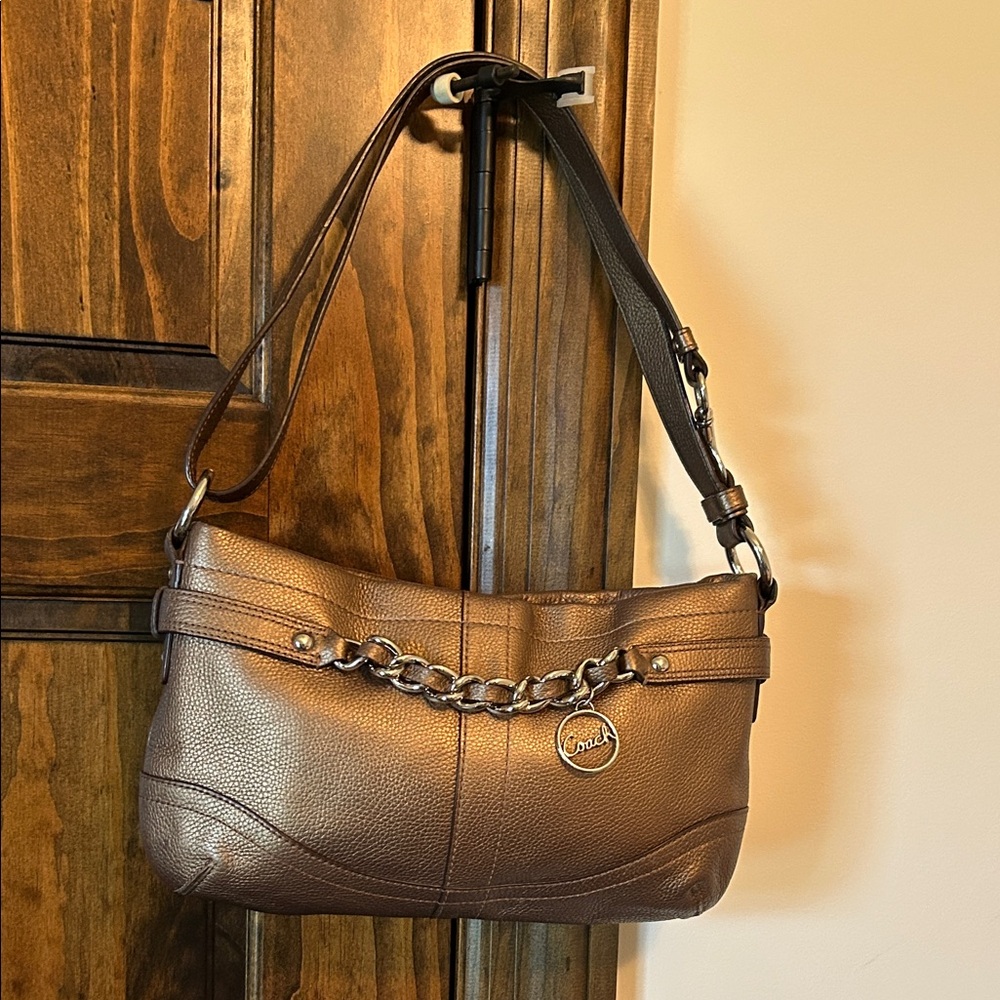 Coach Bronze Leather Shoulder Bag with Chain Detail